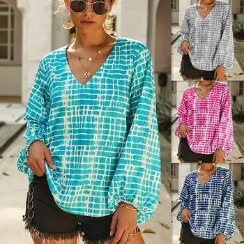 

Women's clothing V-neck Printed long sleeve 2019 summer Tops Pullover shirt blusas mujer de moda