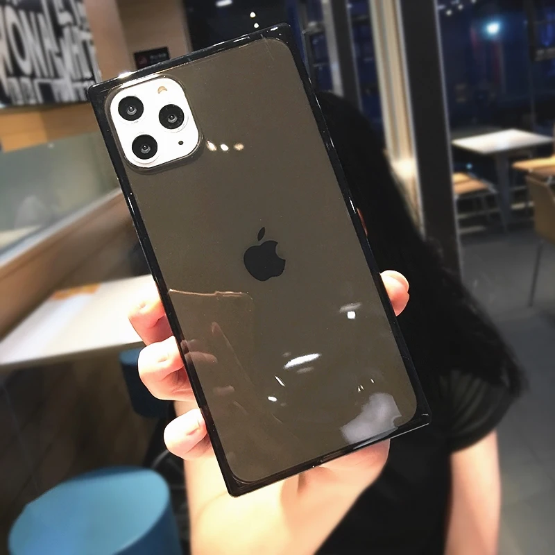Модный 6D квадратный чехол для телефона для iPhone 11Pro Max XR X 6 6S 7 8 Plus XS Чехлы для Max XR мягкий силиконовый прозрачный чехол Coque подарок - Цвет: Black