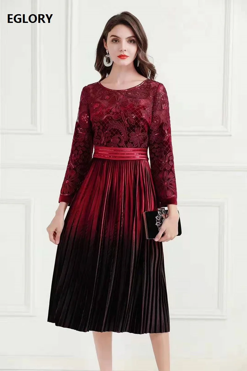 

Sequined Party Elegant Dresses 2020 Spring Women Exquisite Embroidery Graident Color Print Patchwork Long Sleeve Dress 2XL 3XL