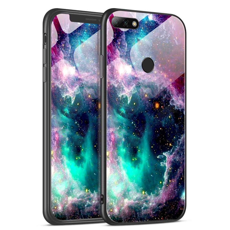 W364 Для huawei Y7 Prime /Enjoy8 ТПУ Мягкий край задняя крышка из закаленного стекла чехол для телефона huawei Enjoy 9/9 S полная защита оболочки - Цвет: W364