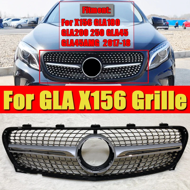 Для Mercedes X156 GLA класс Спорт бриллианты стиль решетка гриль решетки ABS серебро прямой 1:1 замена GLA200 GLA250 GLA45 17-18