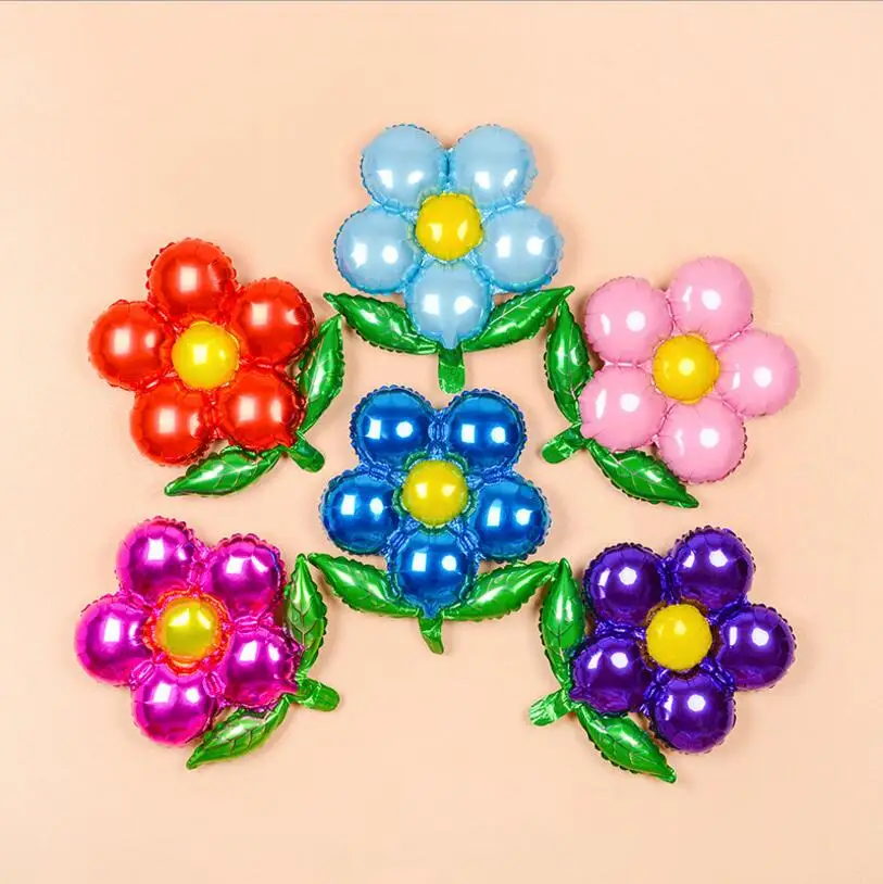 

1pcs 18 Inch Baby Birthday Party Decorating New Five Petals Flower Green Leaf Round Petal Aluminum Balloons Party Decorations
