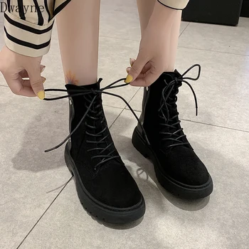 

Black Martin boots 2019 spring and autumn new British wind handsome short boots wild flat net red thin women's boots