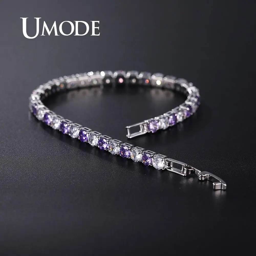 UMODE Свадебные теннисные браслеты для женщин Femme фиолетовый кубический цирконий роскошный браслет дизайнерские ювелирные изделия Аксессуары для девочек UB0097F
