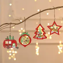 New Christmas Snowflakes Luminous Wooden Pendants Xmas Tree Ornaments Home Hanging Decor Christmas Decorations For Homehold 2021