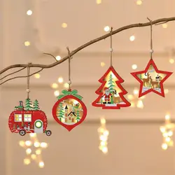 New Christmas Snowflakes Luminous Wooden Pendants Xmas Tree Ornaments Home Hanging Decor Christmas Decorations For Homehold 2021