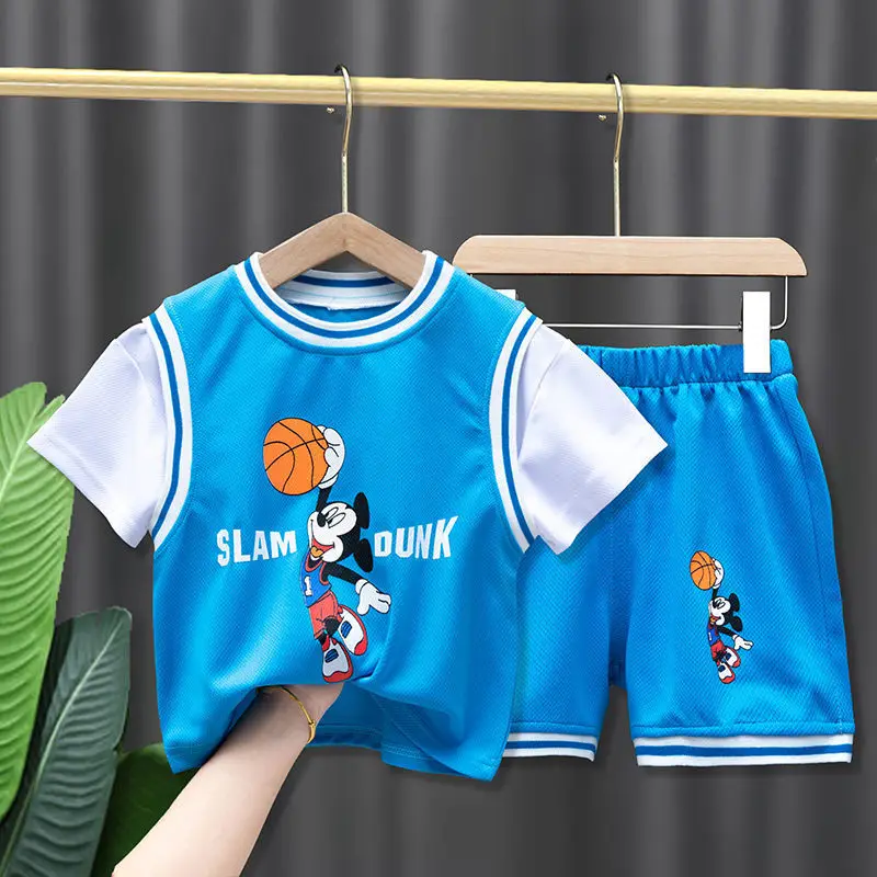Summer Kids Cartoon Mickey Mouse Basketball Sport Clothes Sets Baby Boys Girls Short Sleeve T shirt+Pants Sets Child Tracksuits dad and baby clothing sets	 Clothing Sets