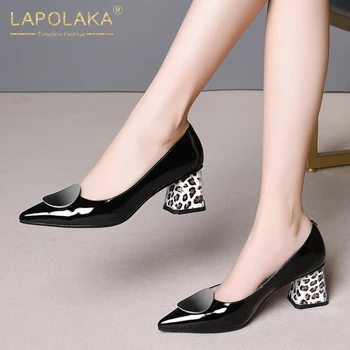 

Lapolaka 2020 New Fashion Cow Leather Pointed Toe Office Lady Pumps Woman Shoes Slip On Chunky Heels Shoes Women Pumps