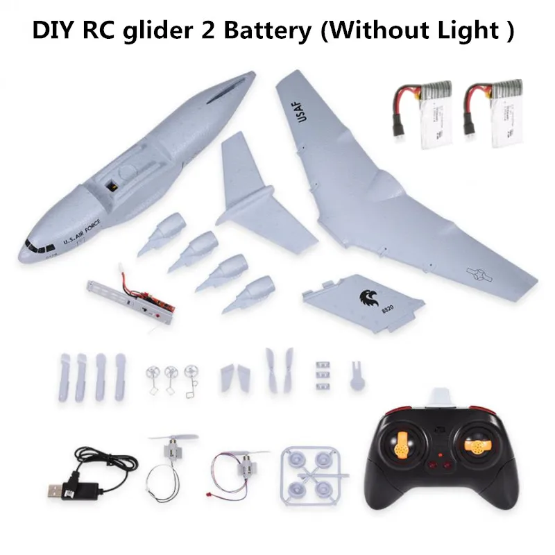 DIY самолет с фиксированным крылом Glider Drone устойчивость к падению EPP пенопластовая Бойцовая вставка DIY пульт дистанционного управления Самолет планер вертолет игрушки - Цвет: without light 2batte