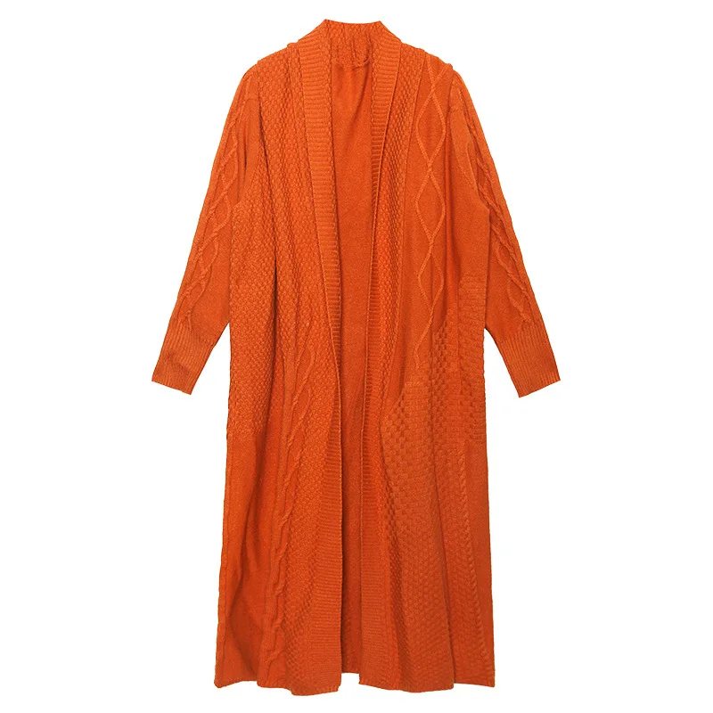orange Осенний модный длинный кардиган для женщин, винтажные свободные вязаные свитера для женщин, большой кардиган, вязаный свитер, пальто - Цвет: orange