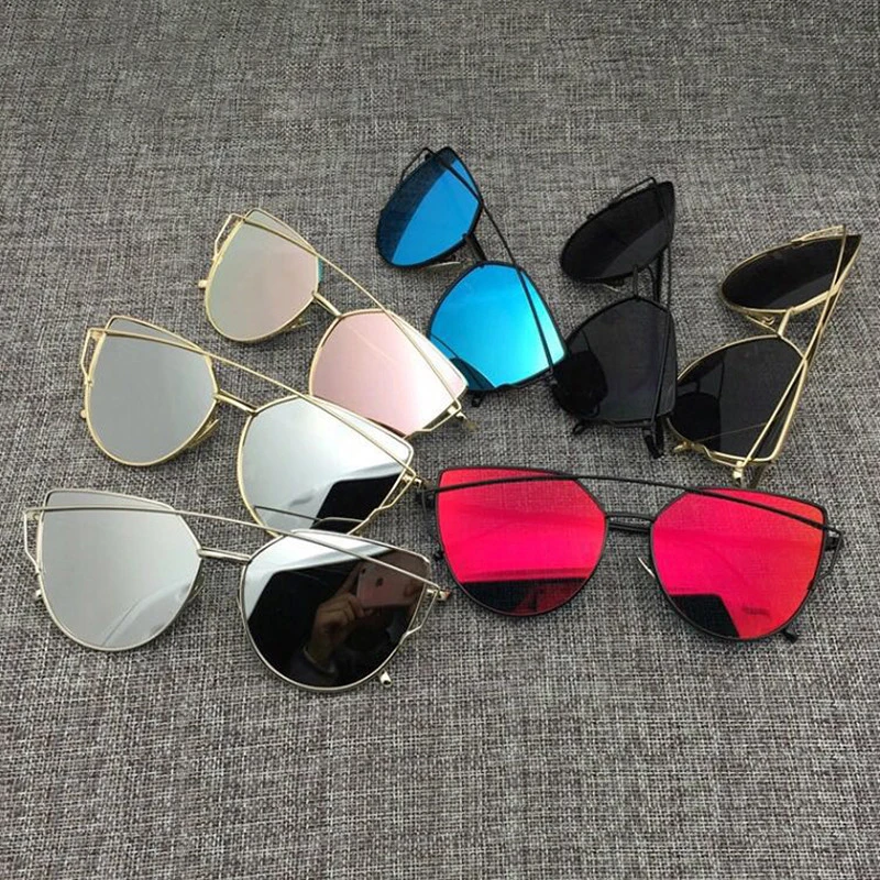 

2020 Brand Designer Cat Eye Sunglasses Women Vintage Metal Reflective Glasses For Women Mirror Retro Oculos De Sol Gafas