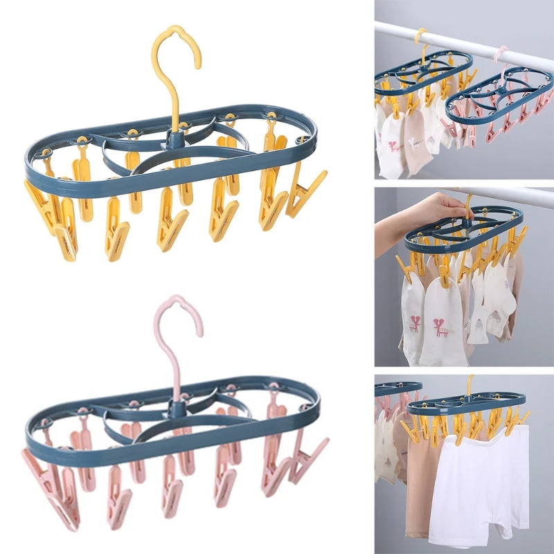 Windproof 12 Clip Clothes Hanger Dryer Drying Rack Underwear Socks Clip
