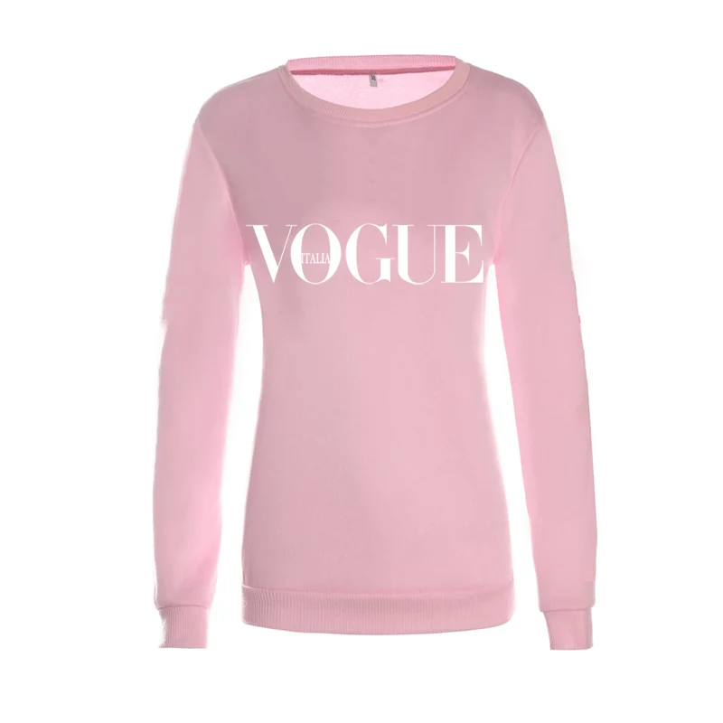 Pink XUNASHOW осенне-зимние флисовые толстовки для женщин, пуловер VOGUE с принтом букв, топы - Цвет: Pink