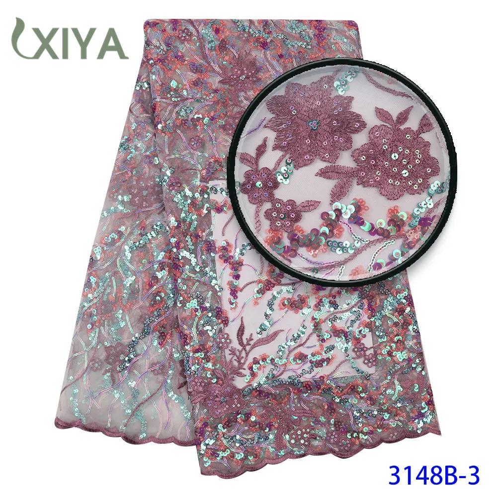 Embroidery Flowers Pattern Sequence Lace Fabric Luxury African Lace Fabric with Sequins Nigerian Tulle Mesh Lace APW3148B