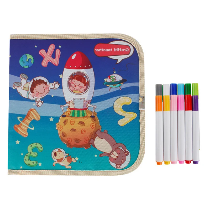 space Water Coloring Painting Book Reusable Wiping Seamless Portable Picture Book for Kids NSV775 - Цвет: space