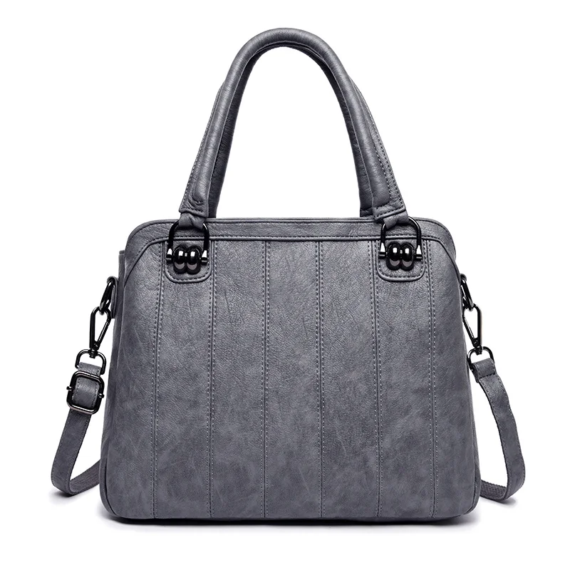 New High Quality Leather Ladies Shoulder Bag Luxury Handbags Women Bags Designer Large Capacity Crossbody Bags For Women - Цвет: Gray