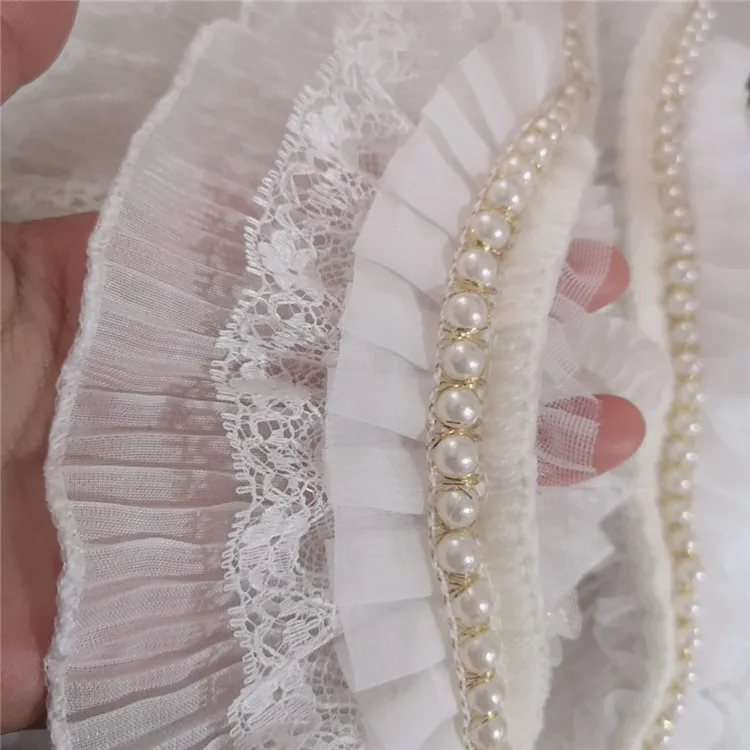 8cm 3-layer delicate lace pleated beaded trim skirt cuff neckline tide style fabric | Дом и сад