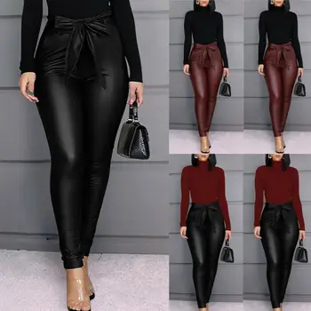 

2020 NEW Hot Women's Leggings PU Leather Pants Stretchy Skinny Pencil Trousers High Waisted