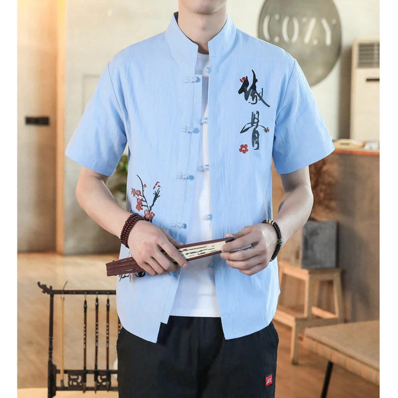 

Summer New Korean Fashion Men's Shirt Casual Short Sleeved Shirts Blu Khaki Black Loose Social Chinese Button Shirt 4XL 5XL