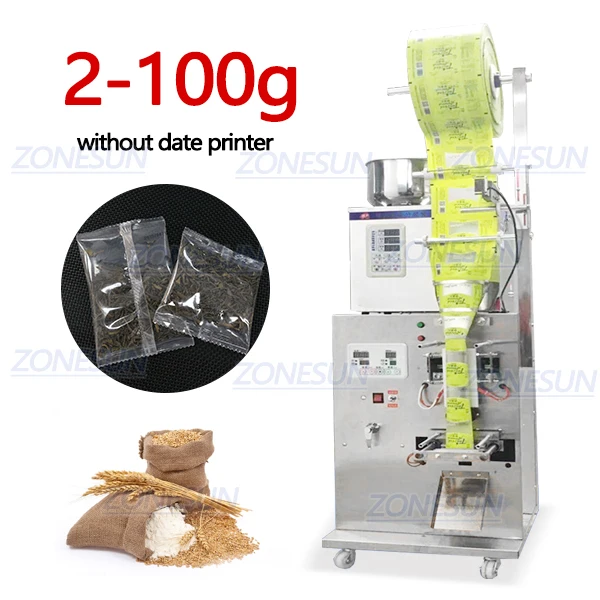 100g without printer ZONESUN автоматическая упаковочная машина для взвешивания пищевых зерен, кофе, зерен, машина для наполнения порошком, сумка с обратной стороной, печать с датой, принтер - Цвет: 100g without printer