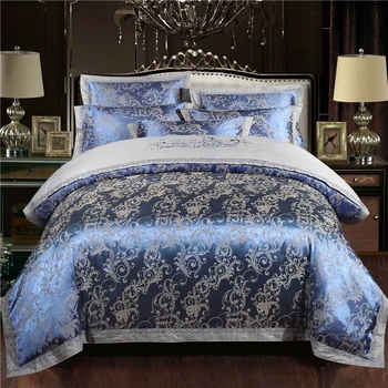 

New Luxury 100%cotton Bedding Set Embroidery Bed Linens Satin Bed Sheet Set Jacquard Bedclothes Queen/King Size Bed cover 4pcs