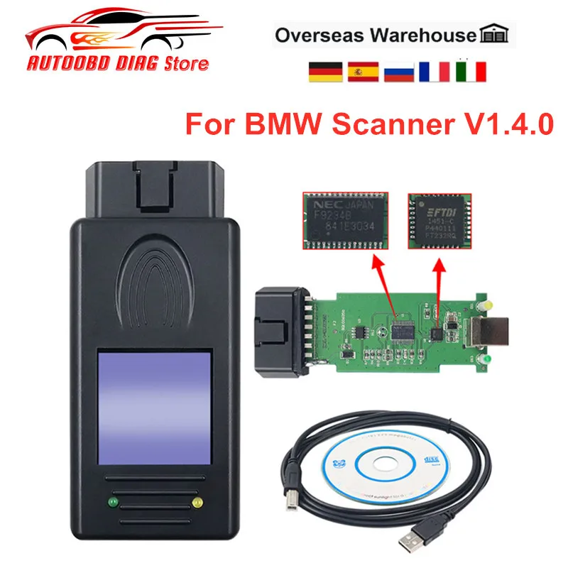 Interface Valise diagnostic Scanner V1.4 BMW K+DCAN OBDII USB unlock version+CD 