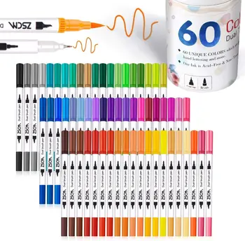 

60 Colors Art Markers Dual Tips Coloring Brush Fineliner Drawing Painting Color Pens Calligraphy Sketching