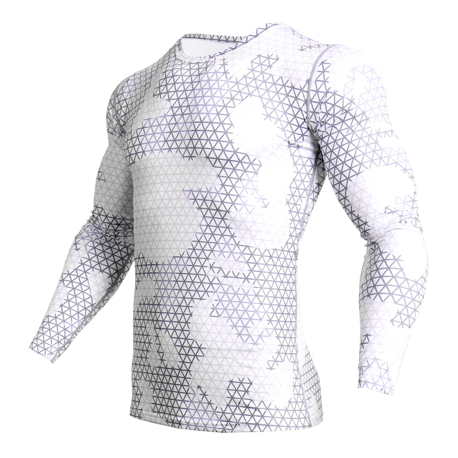 3D камуфляжная компрессионная спортивная мужская рубашка с длинным рукавом для фитнеса быстросохнущая Мужская футболка для бега одежда для спортзала Топ Рашгард