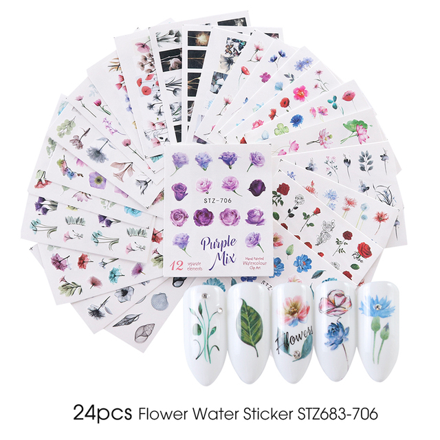 Mixed Stickers for Nails Rose Flowers Butterfly Water Decals Nail Art Decoration Slider Polish Foil Paper Tips CHSTZ930-969
