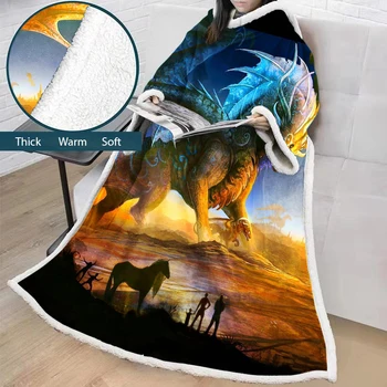 

Jurassic Century Park 3D Print Pterosaur Microfiber Wearable Fleece Blanket Adult Winter Warm Coral Fleece Blanket with Sleeve