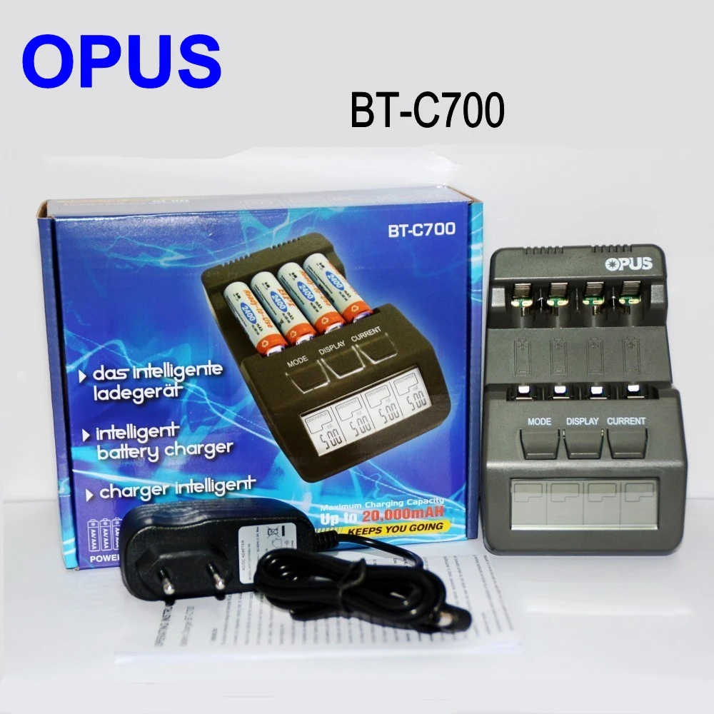 Original OPUS BT-C700 NiCd NiMh LCD Digital Intelligent AAA 16340 RCR123 14500 AA 4 Slots Battery Charger EU US Adapter VS OPUS usb shaver cable