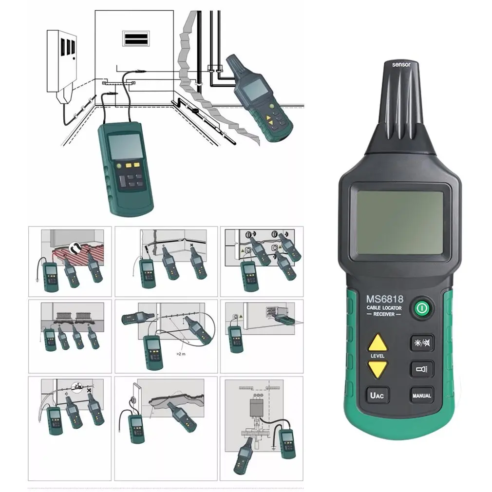 US $135.09 Portable Professional Wire Cable Tracker Metal Pipe Locator Detector Tester Line Tracker Voltage 12400V MS6818