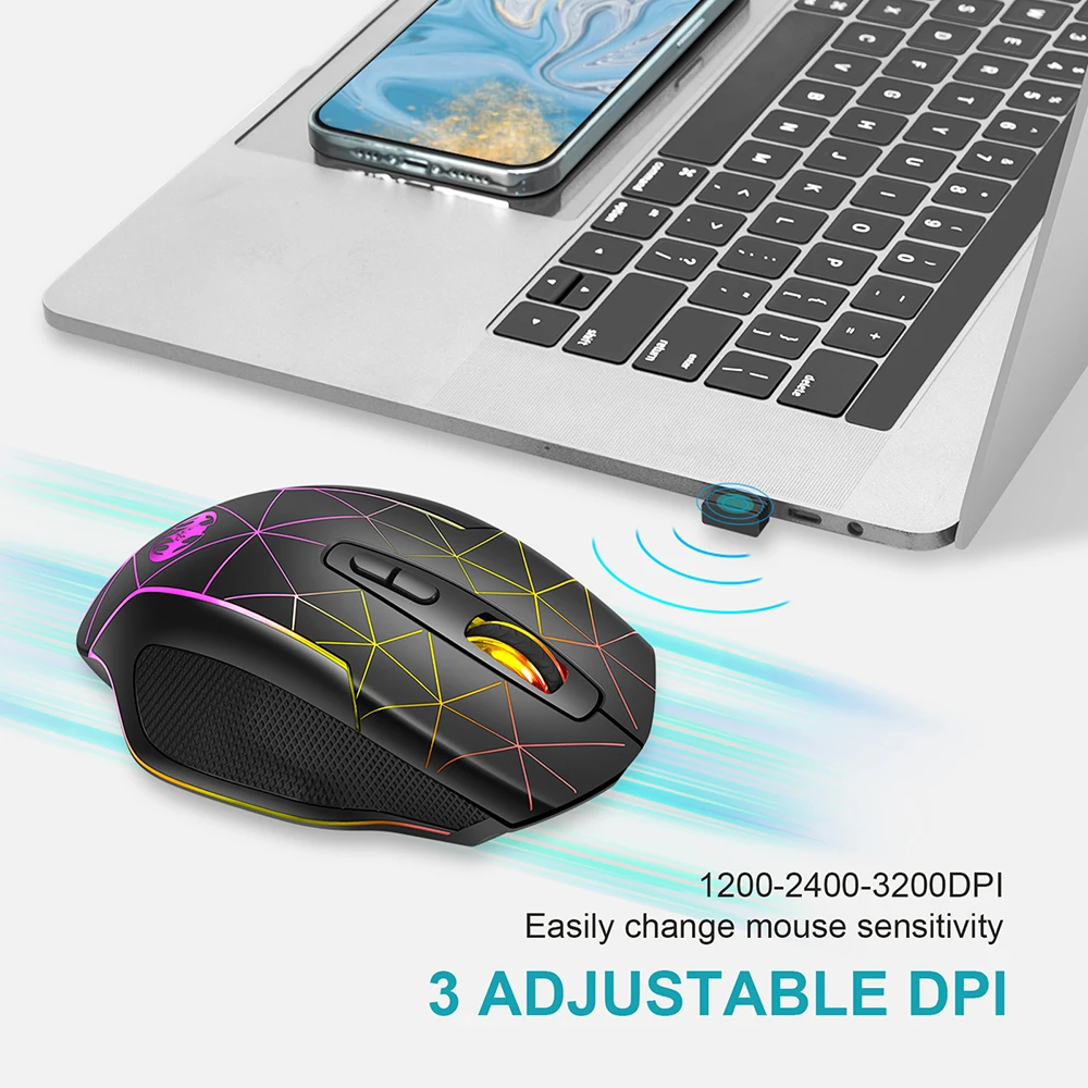 2.4GHz Wireless Mouse Charging Luminous USB Mouse Gamer RGB LED Office Quiet Portable For Tablet Phone PC Laptop 3200DPI