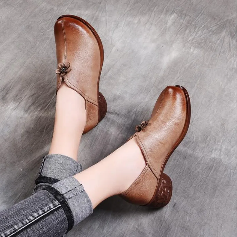 2020 Новинка осени модная обувь без шнуровки женская рабочая из натуральной кожи