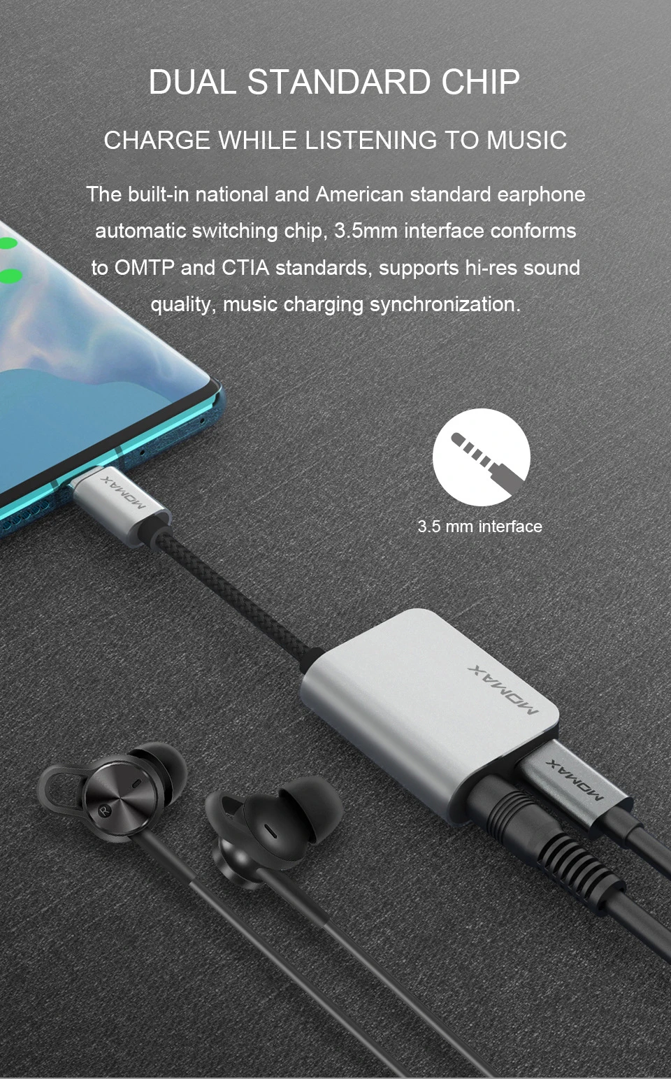 MOMAX type-c адаптер для гарнитуры 3,5 мм конвертер huawei mate30pro аксессуары p30 для прослушивания музыки зарядный тройной кабель для передачи данных TPC