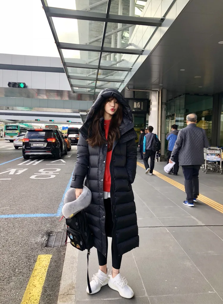 Южная Корея Dongdaemun зима утолщенный пояс средней длины до колена пуховик женский тонкий Взрывные Модели