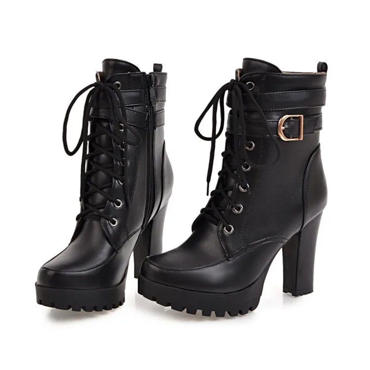 Sexy classic High Heels Women Ankle Boots Lace Up Fall Winter Platform Ladies Boots Large Size Fashion Shoes White Black Brown