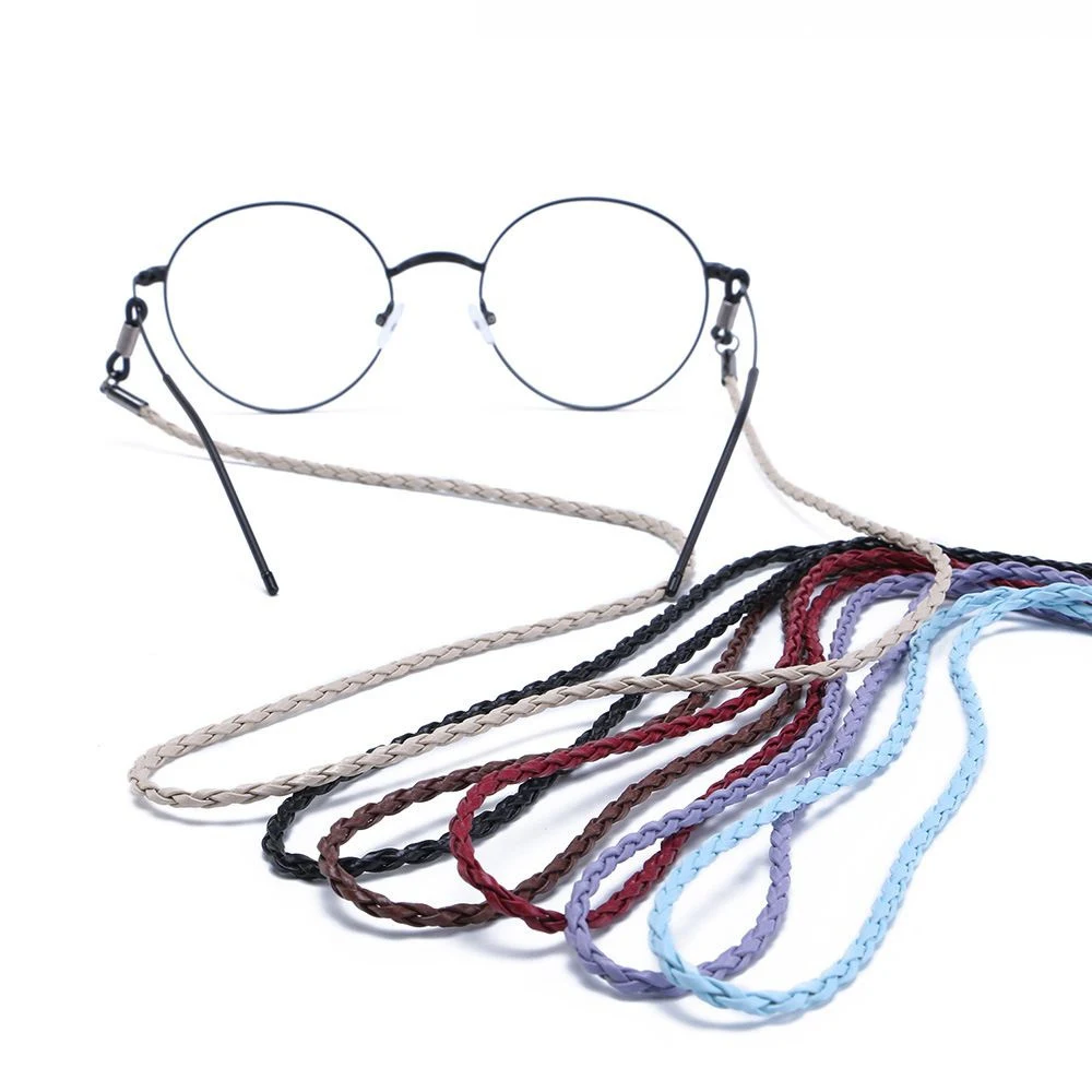 

Fashion High-end Leather PU Glass Chain Colorful Twisted Neck Strap Rope String Cord Adjustable Eyeglass Holder Retainer