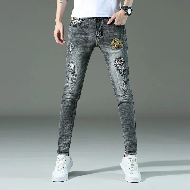 Seller Jeans Casual Pants Autumn Sweatpants Streetwear Male Trousers MOOWNUC Hole Skinny Denim Jeans For Men Slim Designer Straight