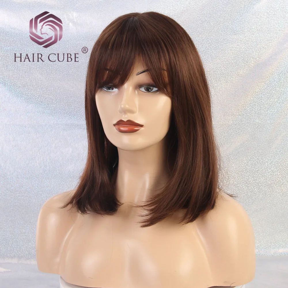 Haircube длинные прямые Фиолетовый парик смешанный цвет человеческих волос смесь синтетические парики средняя часть с челкой