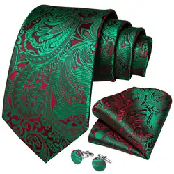 Мужской галстук зеленый красный Пейсли качество Шелковый Свадебный галстук для мужчин Hanky запонки Бизнес подарок галстук набор дибангу