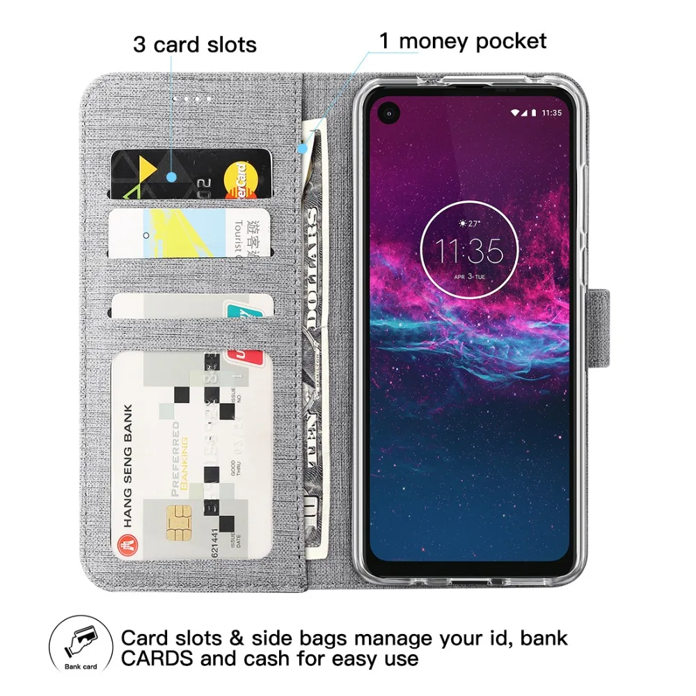 Для Motorola Moto One Action раскладной чехол с держателем карты кобура магнитное притяжение чехол Coque для Moto One Action