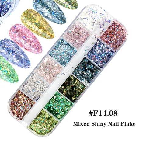 Grids Holographic Nail Glitter Flakes Sequin Mixed Colors Silver Dipping Powder Nail Art Pigment Manicure Decorations TR1585