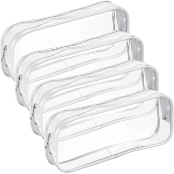 

4 Pieces Clear PVC Zipper Pen Pencil Case, Big Capacity Pencil Bag Makeup Pouch with Zipper for School Office Stationery(White)