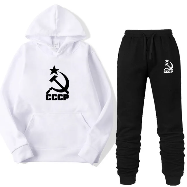 White Комплект из двух предметов, модная толстовка с капюшоном CCCP, спортивная одежда для мужчин/женщин, спортивный костюм с капюшоном, осенняя мужская брендовая одежда, толстовки+ штаны, комплекты - Цвет: White