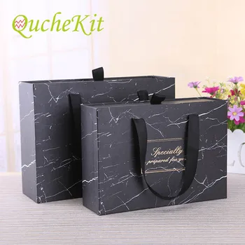 

Black Marble Series High Quality Gift Box Portable Cardboard Drawer Handheld Style Gift Backpack Packaging Box