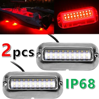 

2PCS Universal 3.5 Inch 316SS Cover 27 LED Underwater Pontoon Boat Transom Fishing Light (Red)