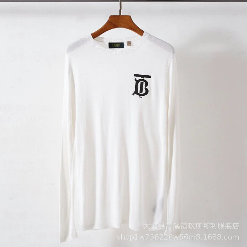 

Jiu si Available Early Spring New Style Long Sleeve Knitted T-shirt Men's TB Classic Lettered T-shirt Base Clothing Europe And A