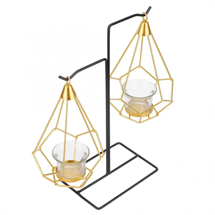 Multifunctional Candle Holder Candle Hanging Stand Modern Metal Geometric Glass Candle Holder Stand for Bedroom Living Room