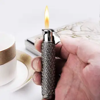 

HONEST Genuine Retro figured metal gas inflatable lighter, slender metal carving hollow flame lighter gift package